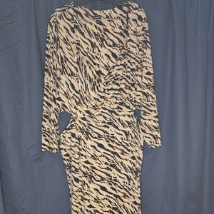 Tahari Black and Cream Animal Print Long Sleeve Dress